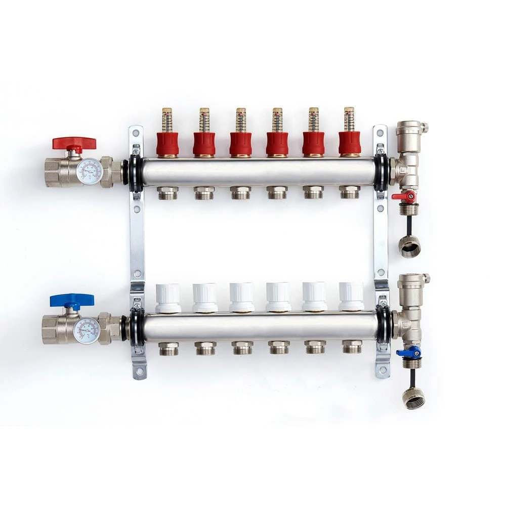 1 In. NPT Inlet X 1/2 In. Stainless Steel Compression Connection 6-Outlet Radiant Heating Manifold 1 1 In. NPT Inlet X 1/2 In. Stainless Steel Compression Connection 6-Outlet Radiant Heating Manifold