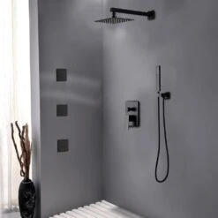 1-Spray Patterns With 1.5 GPM 10 In. Wall Mount Dual Shower Heads With Pressure Balance Valve In Matte Black 10 1-Spray Patterns With 1.5 GPM 10 In. Wall Mount Dual Shower Heads With Pressure Balance Valve In Matte Black -arbor Shop 065a90ed1d711ffc27870a4a8fea06b6