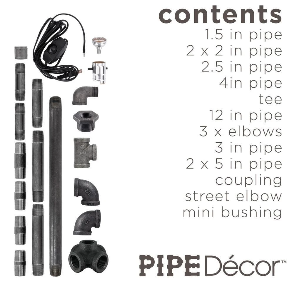 1/2 In. Black Steel Pipe 17.5 In. H Convertible Table Lamp Kit 2 1/2 In. Black Steel Pipe 17.5 In. H Convertible Table Lamp Kit - Image 2