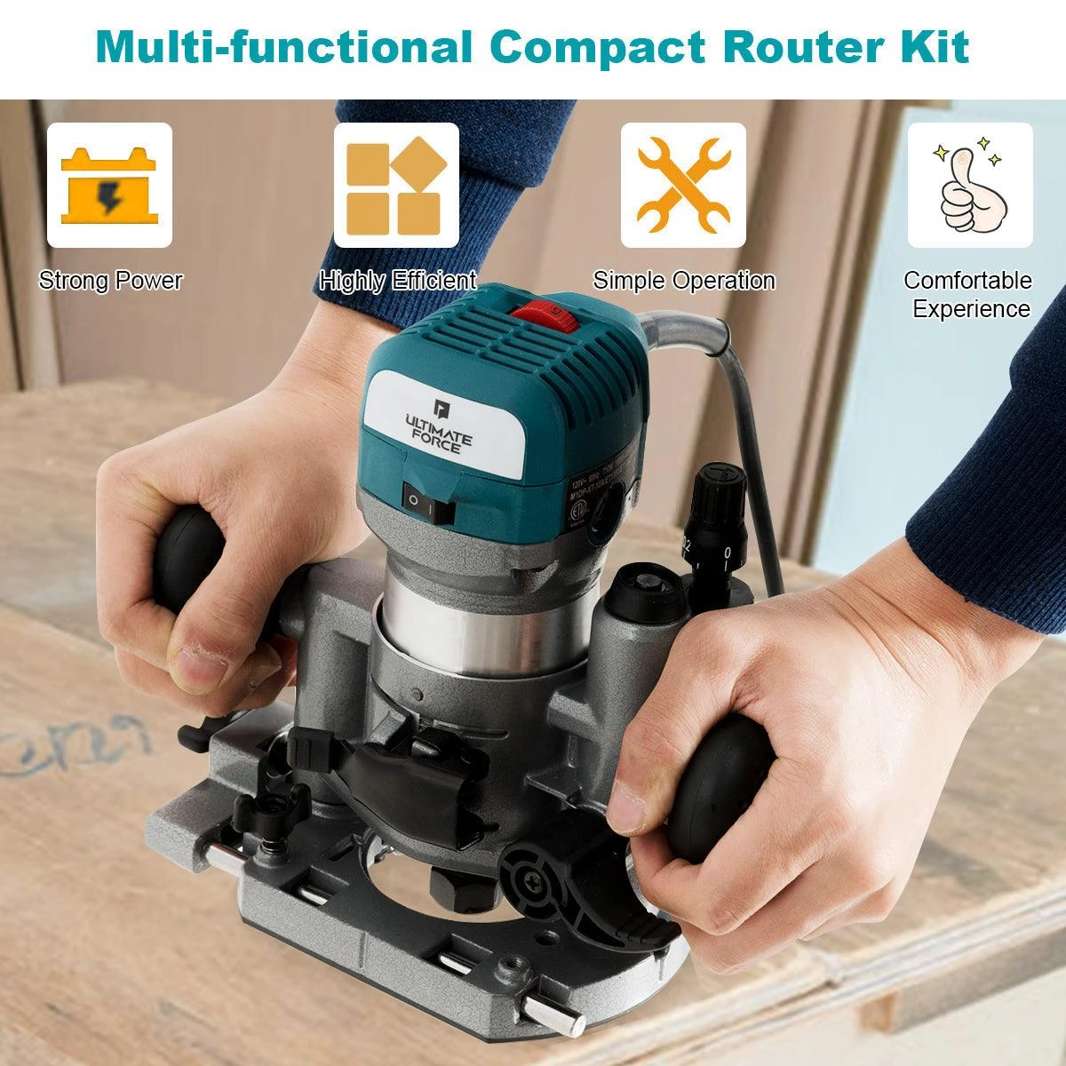 1.25HP Palm Router Kit Variable Speed Woodworking Tool W/ Fixed Base&Plunge Base 5 1.25HP Palm Router Kit Variable Speed Woodworking Tool W/ Fixed Base&Plunge Base - Image 5