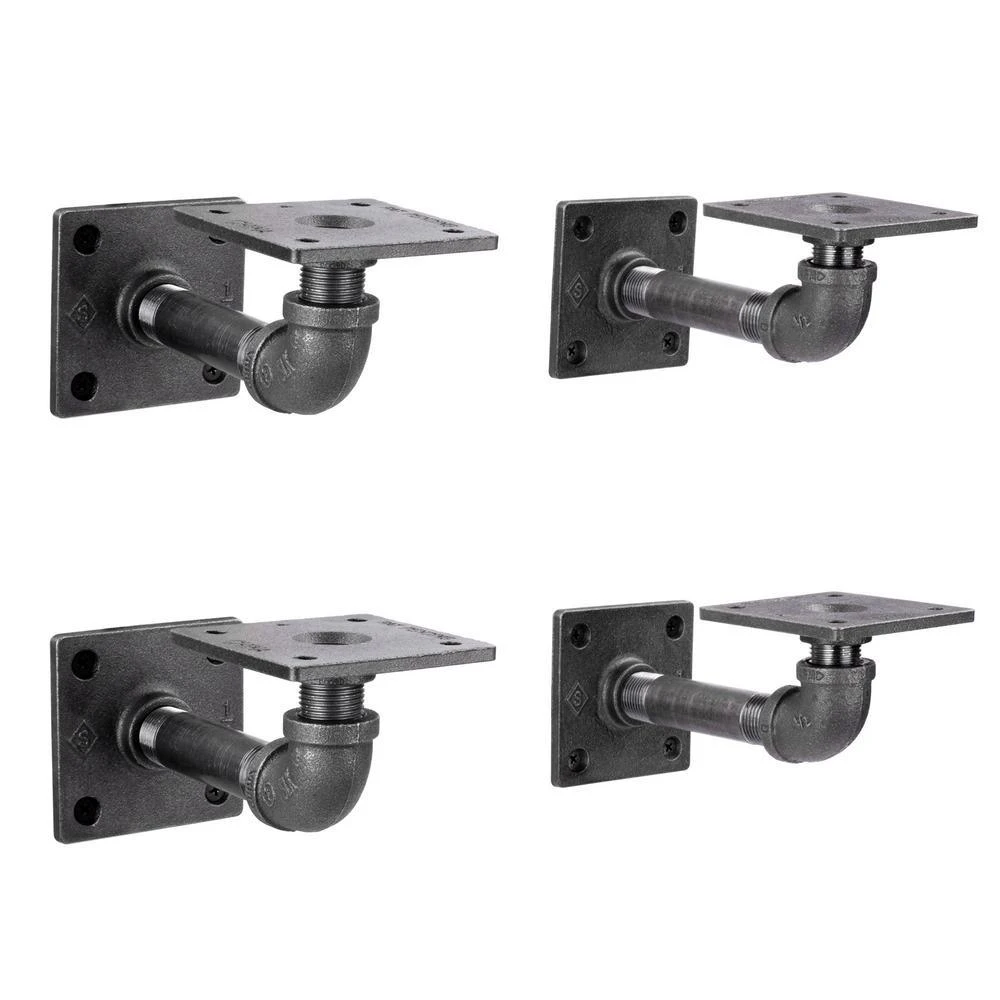 1/2 In. Black Pipe 5.75 In. L Wall Mounted Square Flange Shelf Bracket Kit (4-Pack) 1 1/2 In. Black Pipe 5.75 In. L Wall Mounted Square Flange Shelf Bracket Kit (4-Pack)