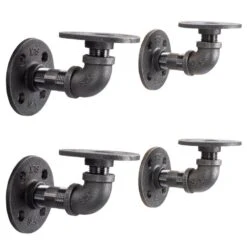 1/2 In. Black Pipe 3.75 In D X 2.5 In. H Wall Mounted Double Flange Shelf Bracket Kit (4-Pack)