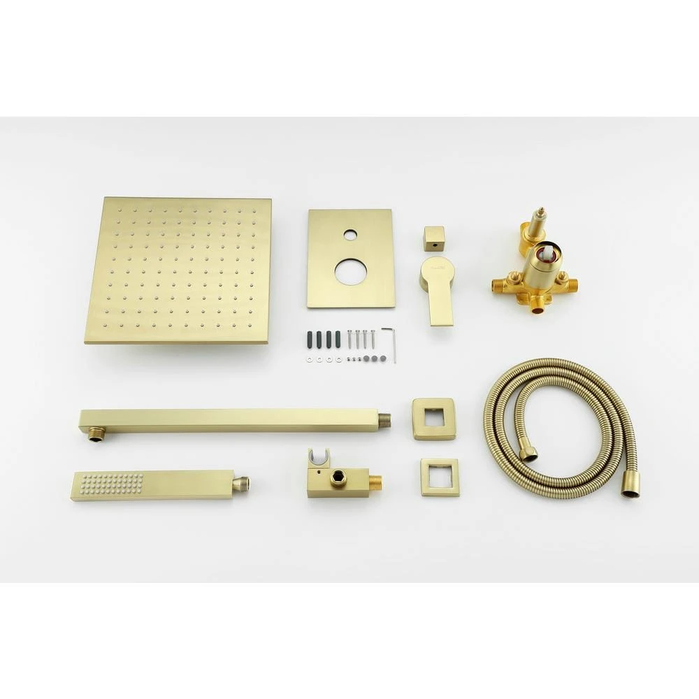1-Spray Patterns With 2.66 GPM 10 In. Wall Mount Dual Shower Heads With Rough-In Valve Body And Trim In Brushed Gold 8 1-Spray Patterns With 2.66 GPM 10 In. Wall Mount Dual Shower Heads With Rough-In Valve Body And Trim In Brushed Gold - Image 8