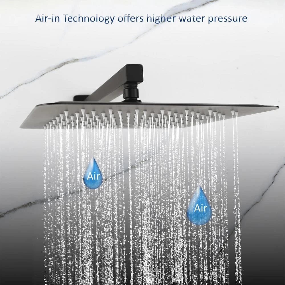 1-Spray Patterns With 2.5 GPM 10 In. 3-Way Wall Mount Rain Dual Shower Heads With Tub Shower Faucet In Matte Black 2 1-Spray Patterns With 2.5 GPM 10 In. 3-Way Wall Mount Rain Dual Shower Heads With Tub Shower Faucet In Matte Black - Image 2