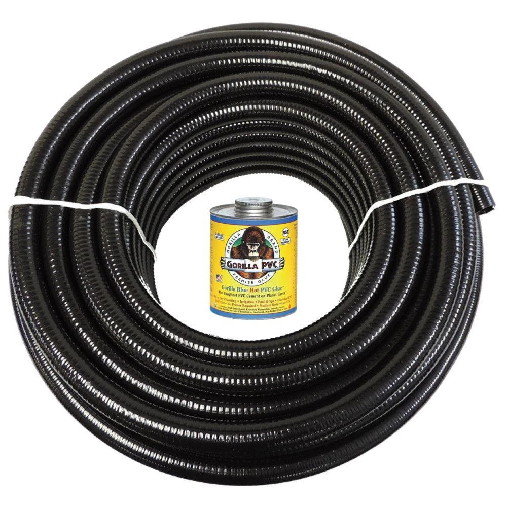 1 1/2 In. X 10 Ft. Black PVC Schedule 40 Flexible Pipe With Gorilla Glue 1 1 1/2 In. X 10 Ft. Black PVC Schedule 40 Flexible Pipe With Gorilla Glue