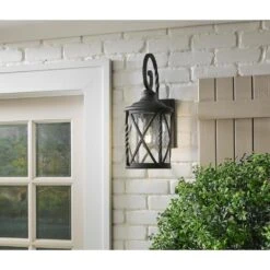 1-Light Black 18.75 In. Outdoor Wall Lantern Sconce With Seeded Glass -arbor Shop 1ed77a7d4a79176445d5e900e8bf907e