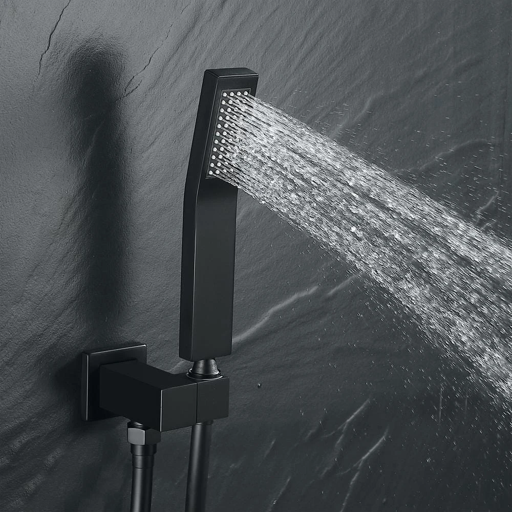 1-Spray Patterns With 2.5 GPM 10 In. 3-Way Wall Mount Rain Dual Shower Heads With Tub Shower Faucet In Matte Black 5 1-Spray Patterns With 2.5 GPM 10 In. 3-Way Wall Mount Rain Dual Shower Heads With Tub Shower Faucet In Matte Black - Image 5