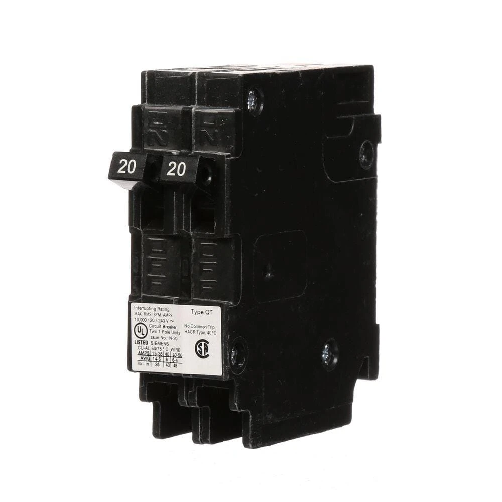 Siemens (2) 20 Amp Tandem Single Pole Type QT NCL-Circuit Breaker 1 Siemens (2) 20 Amp Tandem Single Pole Type QT NCL-Circuit Breaker