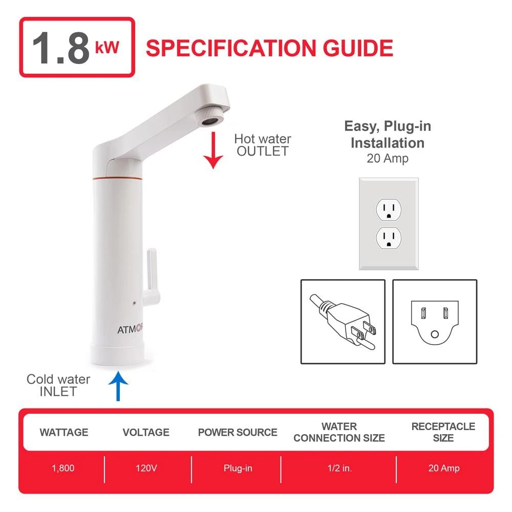 1.8kW 0.5 GPM 2-in-1 Electric Tankless Water Heater / Faucet - Plug-In 3 1.8kW 0.5 GPM 2-in-1 Electric Tankless Water Heater / Faucet - Plug-In - Image 3