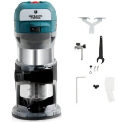 1.25HP Palm Router Kit Variable Speed Woodworking Tool W/ Fixed Base & Dust Hood