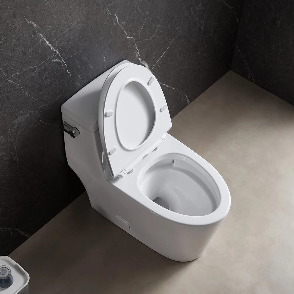 1-Piece 1.28 GPF High Efficiency Single-Flush Elongated Skirted Toilet All-in-One Toilet In White Seat Included 8 1-Piece 1.28 GPF High Efficiency Single-Flush Elongated Skirted Toilet All-in-One Toilet In White Seat Included - Image 8
