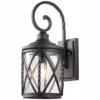 1-Light Black 18.75 In. Outdoor Wall Lantern Sconce With Seeded Glass