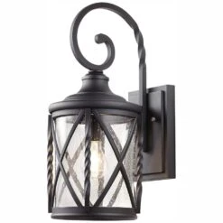 1-Light Black 18.75 In. Outdoor Wall Lantern Sconce With Seeded Glass