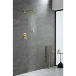 1-Spray Patterns With 2.66 GPM 10 In. Wall Mount Dual Shower Heads With Rough-In Valve Body And Trim In Brushed Gold 11 1-Spray Patterns With 2.66 GPM 10 In. Wall Mount Dual Shower Heads With Rough-In Valve Body And Trim In Brushed Gold -arbor Shop 3b86f76e60b96dbbfb850d88c77287ca