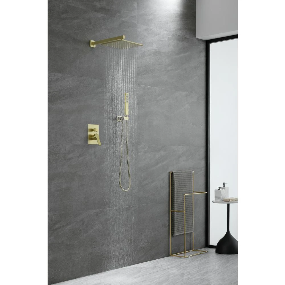 1-Spray Patterns With 2.66 GPM 10 In. Wall Mount Dual Shower Heads With Rough-In Valve Body And Trim In Brushed Gold 3 1-Spray Patterns With 2.66 GPM 10 In. Wall Mount Dual Shower Heads With Rough-In Valve Body And Trim In Brushed Gold - Image 3