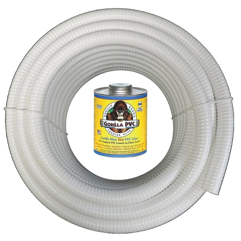 1 1/4 In. X 25 Ft. White PVC Schedule 40 Flexible Pipe With Gorilla Glue 1 1 1/4 In. X 25 Ft. White PVC Schedule 40 Flexible Pipe With Gorilla Glue