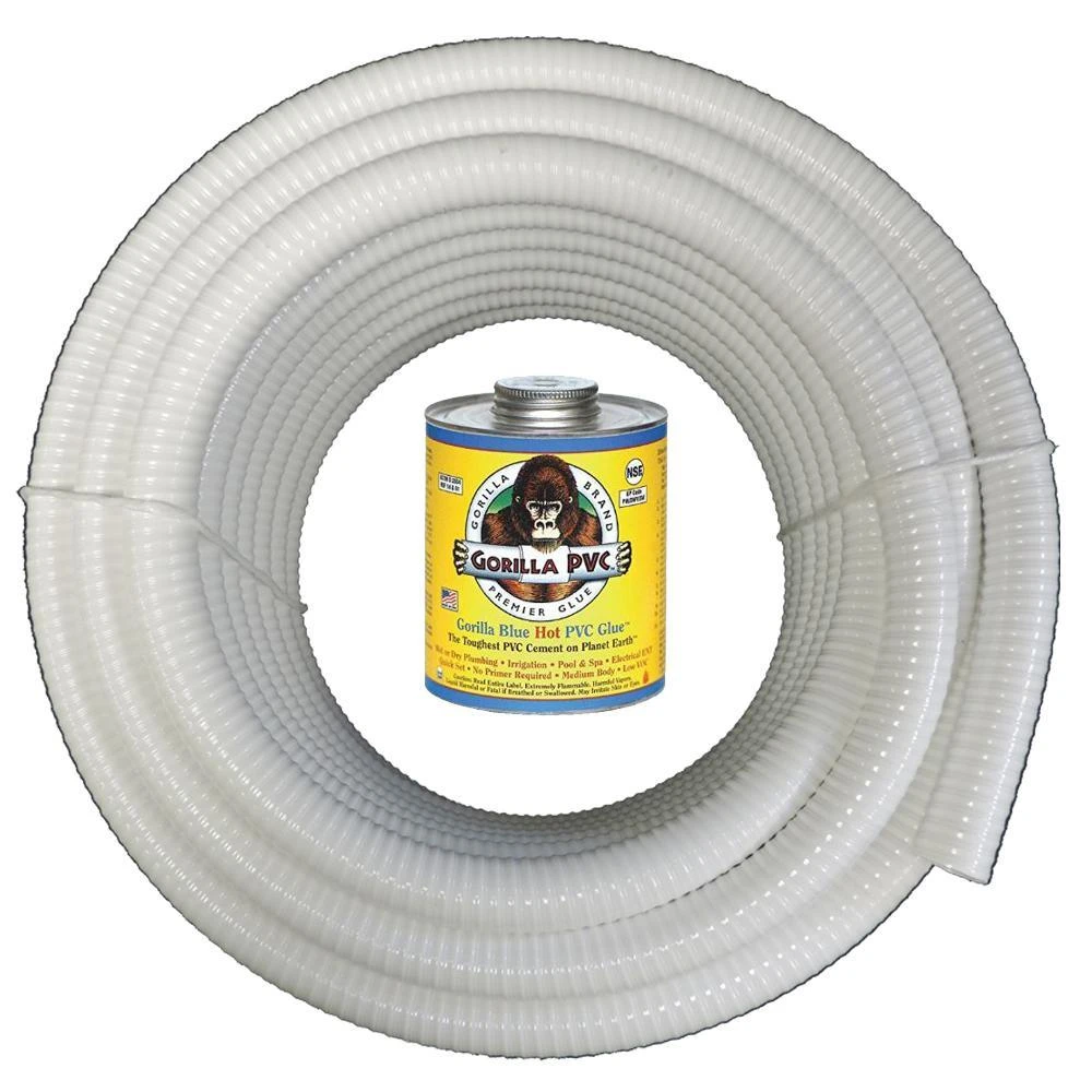 1 1/2 In. X 25 Ft. White PVC Schedule 40 Flexible Pipe With Gorilla Glue 1 1 1/2 In. X 25 Ft. White PVC Schedule 40 Flexible Pipe With Gorilla Glue