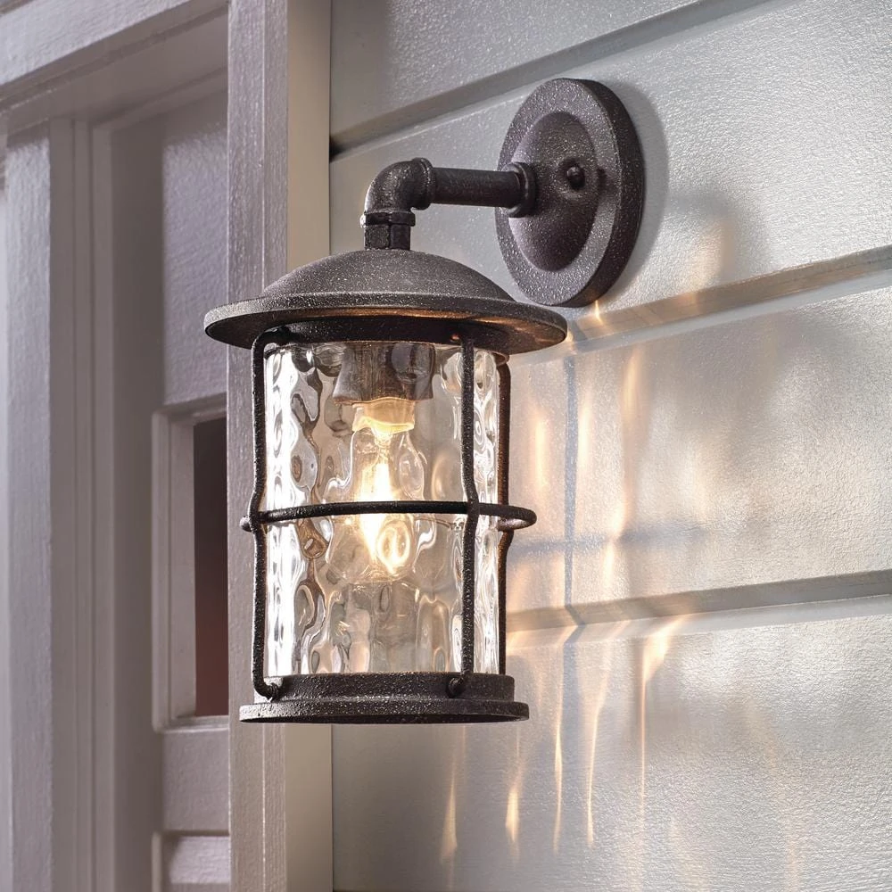 1-Light Gilded Iron 13.5 In. Outdoor Wall Lantern Sconce 2 1-Light Gilded Iron 13.5 In. Outdoor Wall Lantern Sconce - Image 2