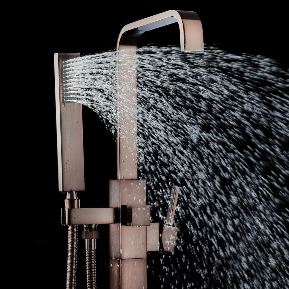 1-Handle Freestanding Floor Mount Roman Tub Faucet Bathtub Filler With Hand Shower In Antique Bronze 5 1-Handle Freestanding Floor Mount Roman Tub Faucet Bathtub Filler With Hand Shower In Antique Bronze - Image 5