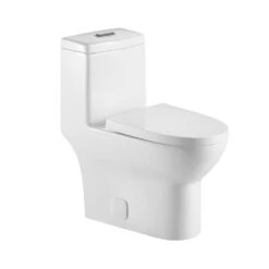 1-Piece Dual Flush 1.2 GPF/0.88 GPF High Efficiency Skirted Toilet Round Bowl All-in-One Toilet In White Seat Included