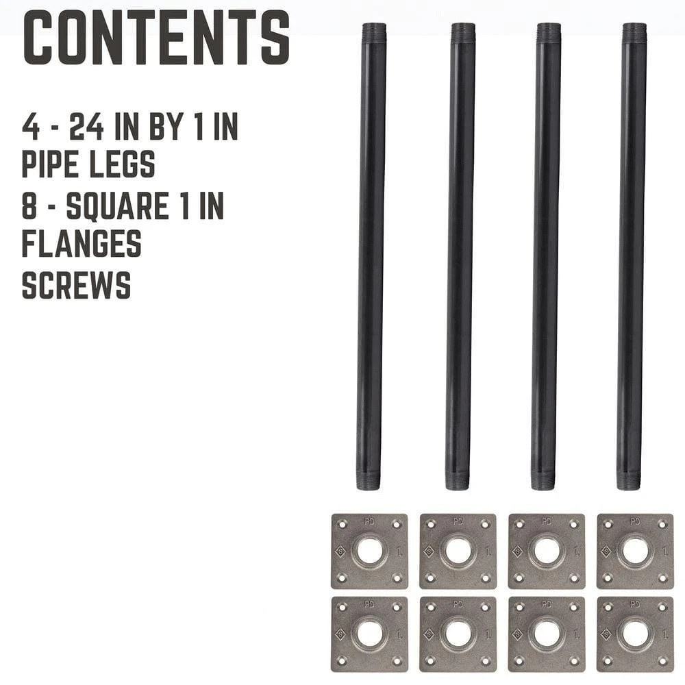 1 In. X 2 Ft. L Black Steel Pipe Square Flange Table Leg Kit (Set Of 4) 2 1 In. X 2 Ft. L Black Steel Pipe Square Flange Table Leg Kit (Set Of 4) - Image 2
