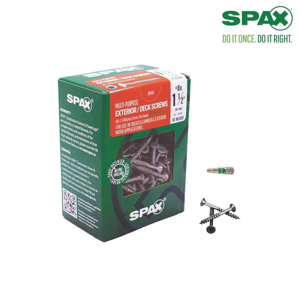 Spax #8 X 1-1/2 In. T-Star Plus Flat Head Interior/Exterior HCR-X Screw (195-Box) 1 Spax #8 X 1-1/2 In. T-Star Plus Flat Head Interior/Exterior HCR-X Screw (195-Box)