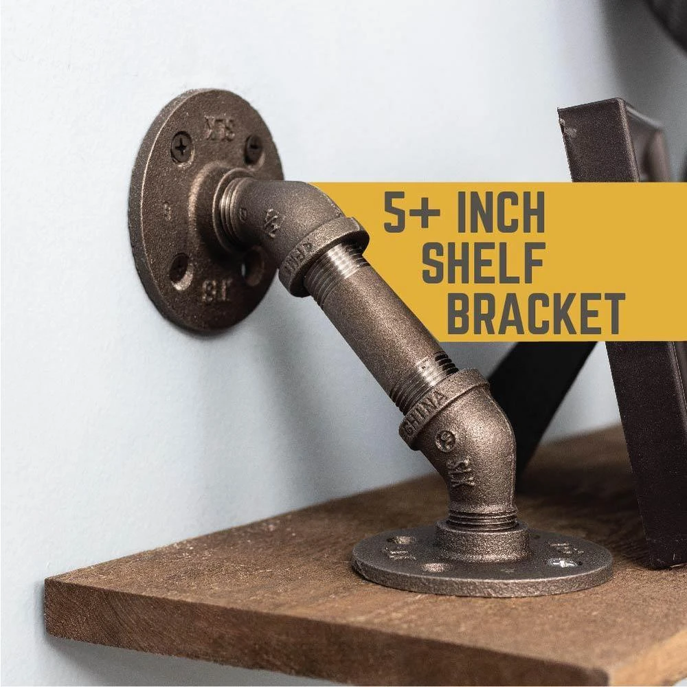 1/2 In. Black Pipe 4.625 In. W X 4.65 In. H Wall Mounted Double Flange Angled Shelf Bracket Kit (4-Pack) 3 1/2 In. Black Pipe 4.625 In. W X 4.65 In. H Wall Mounted Double Flange Angled Shelf Bracket Kit (4-Pack) - Image 3