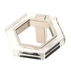 1-7/8 In. (48mm) Polished Nickel And Clear Acrylic Hexagon Cabinet Knob