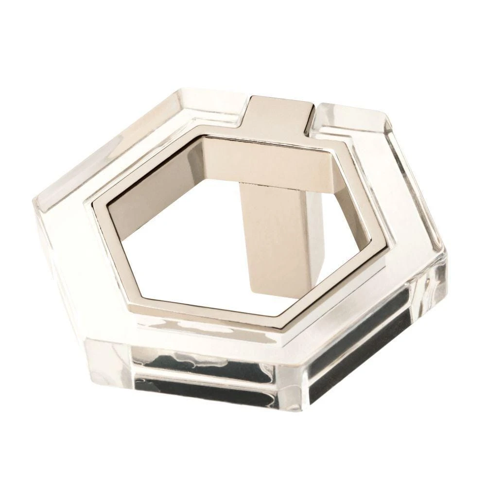1-7/8 In. (48mm) Polished Nickel And Clear Acrylic Hexagon Cabinet Knob 1 1-7/8 In. (48mm) Polished Nickel And Clear Acrylic Hexagon Cabinet Knob