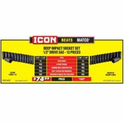 Icon 1/2 In. Drive SAE Professional Deep Impact Socket Set, 13 Pc. -arbor Shop 56211 W1TOT