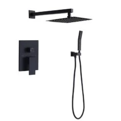 1-Spray Patterns With 2.5 GPM 10 In. Wall Mount Rain Dual Shower Heads In Matte Black, Shower System / Faucet Set