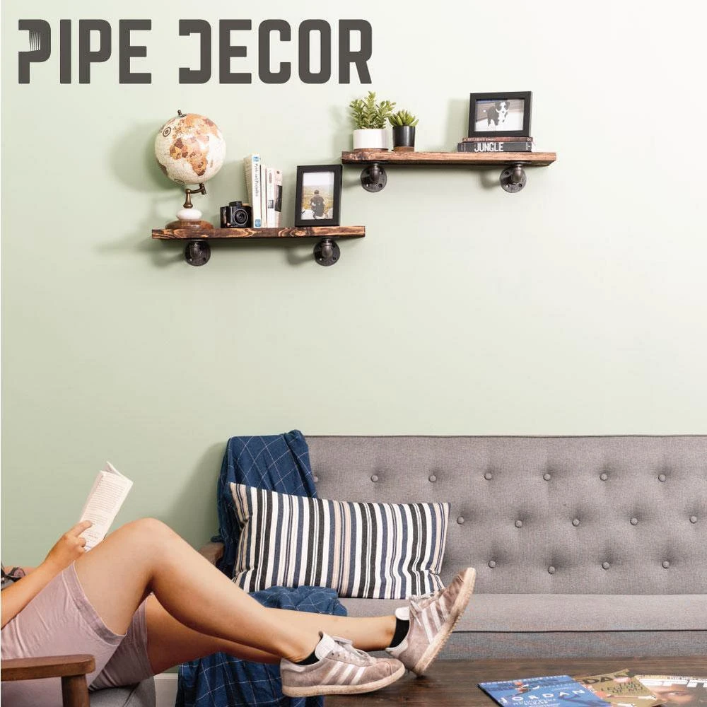 1/2 In. Black Pipe 5.75 In D X 2.5 In. H Wall Mounted Double Flange Shelf Bracket Kit (4-Pack) 7 1/2 In. Black Pipe 5.75 In D X 2.5 In. H Wall Mounted Double Flange Shelf Bracket Kit (4-Pack) - Image 7