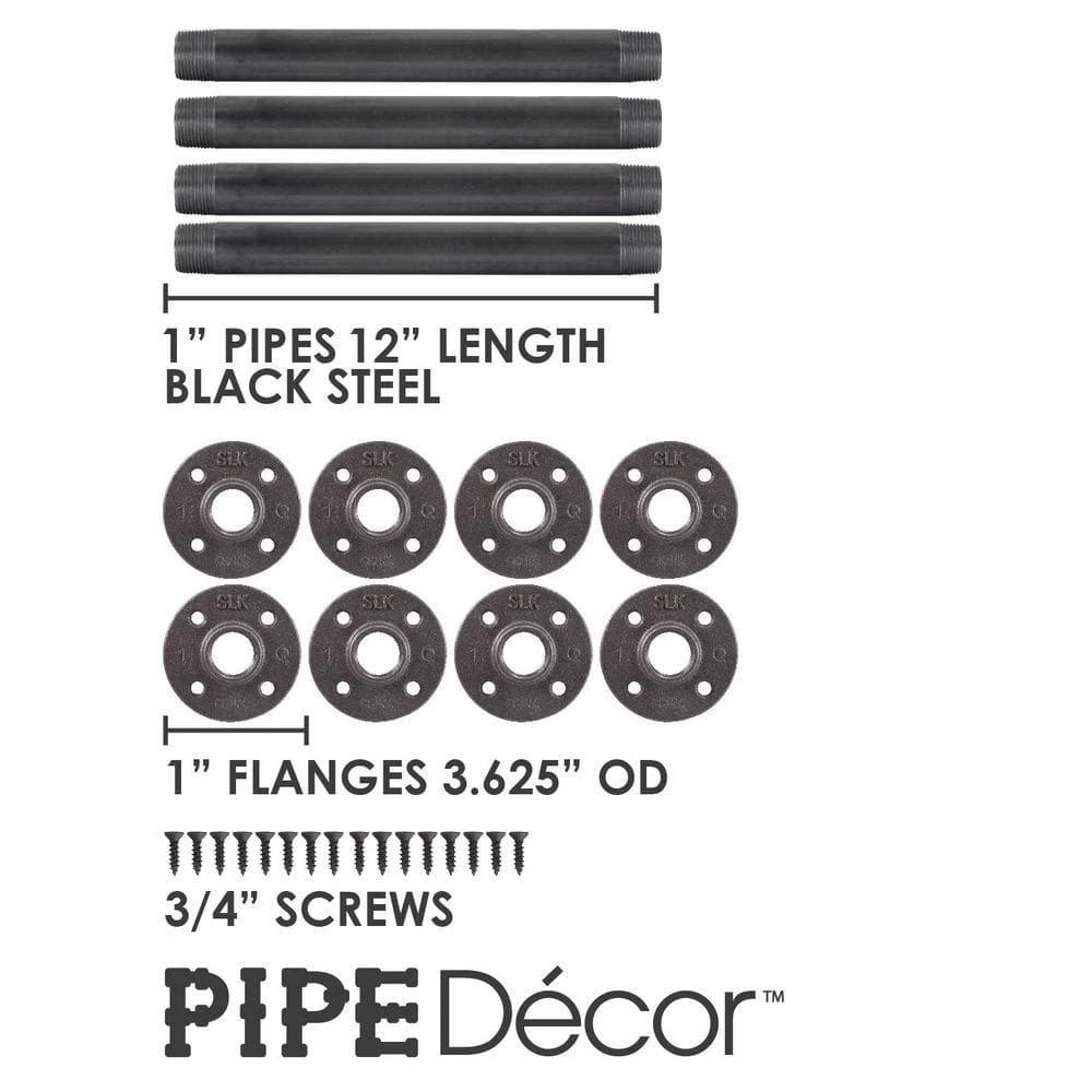 1 In. X 1 Ft. L Black Steel Pipe Flange Table Leg Kit (Set Of 4) 2 1 In. X 1 Ft. L Black Steel Pipe Flange Table Leg Kit (Set Of 4) - Image 2