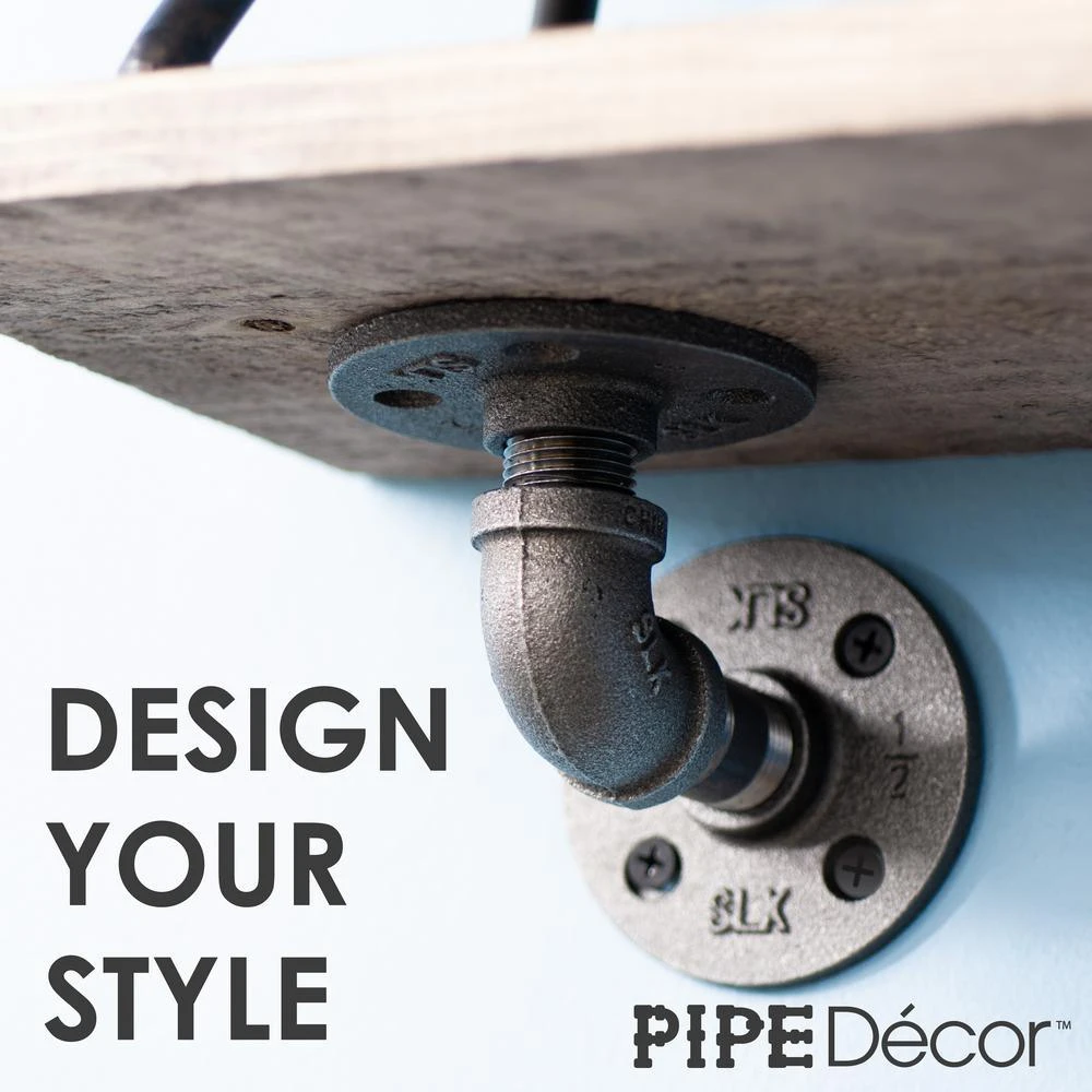 1/2 In. Black Pipe 3.75 In D X 2.5 In. H Wall Mounted Double Flange Shelf Bracket Kit (4-Pack) 7 1/2 In. Black Pipe 3.75 In D X 2.5 In. H Wall Mounted Double Flange Shelf Bracket Kit (4-Pack) - Image 7