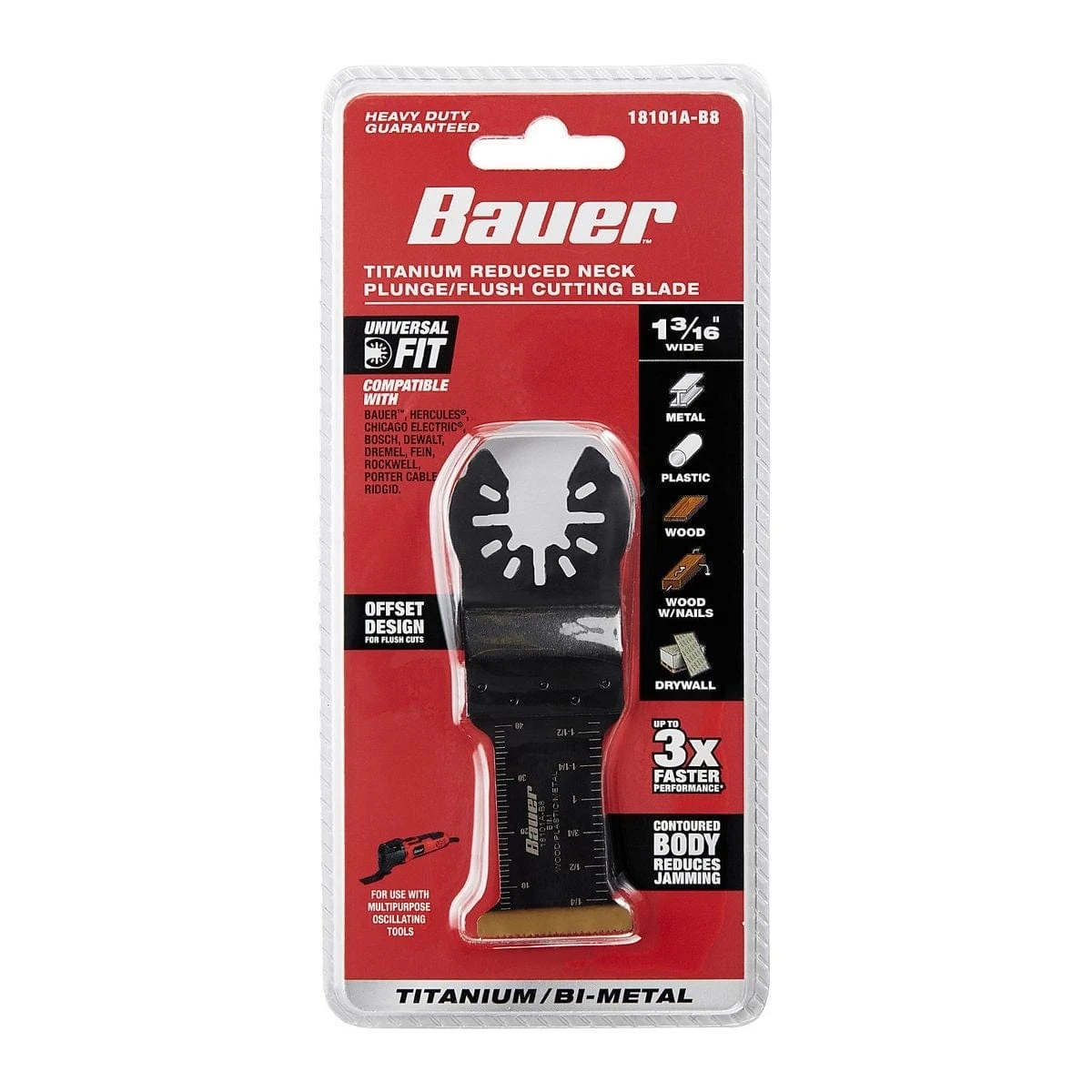 Bauer 1-3/16 In. Bi-Metal Reduced Shank Titanium Plunge/Flush Cutting Blade For Oscillating Multi Tools 3 Bauer 1-3/16 In. Bi-Metal Reduced Shank Titanium Plunge/Flush Cutting Blade For Oscillating Multi Tools - Image 3