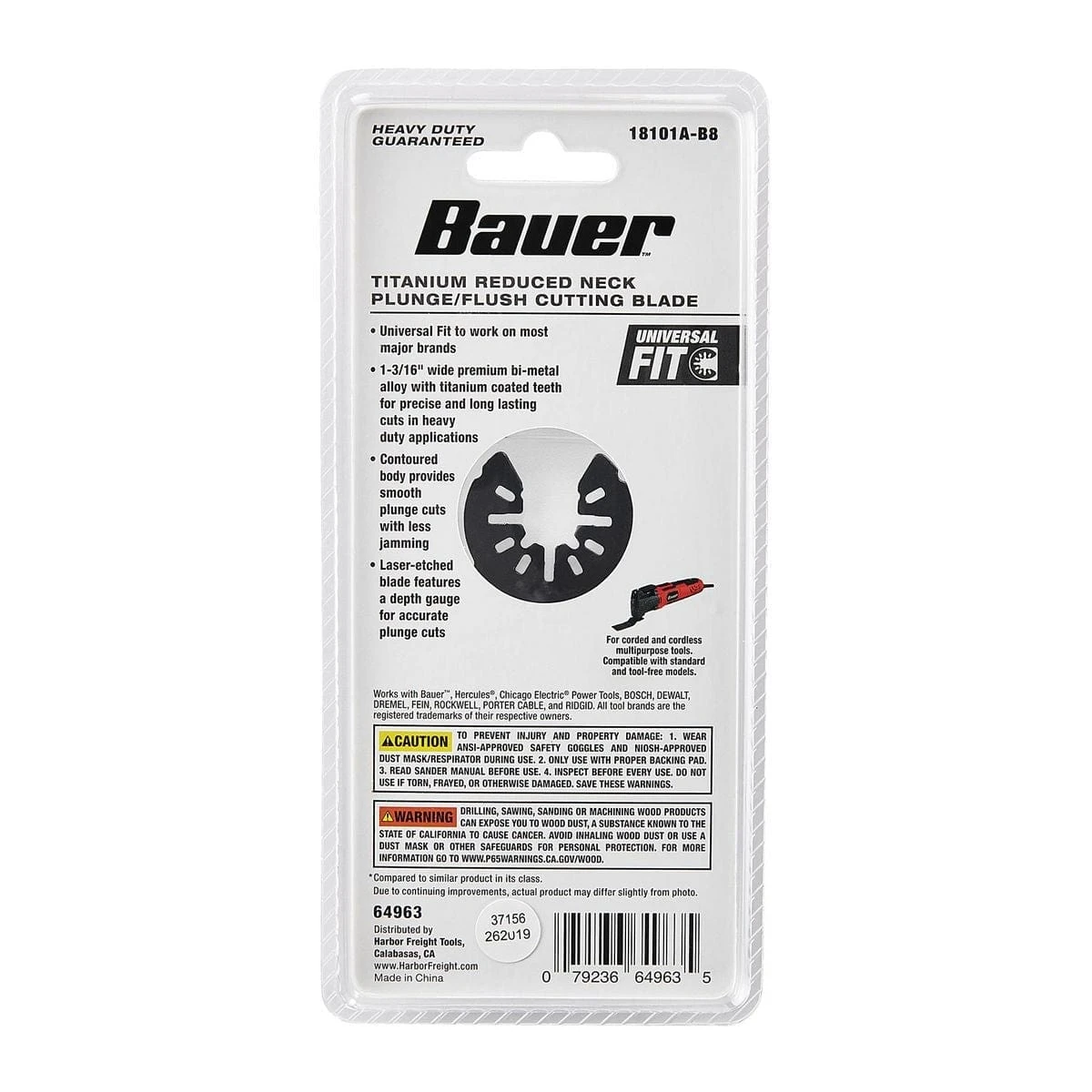 Bauer 1-3/16 In. Bi-Metal Reduced Shank Titanium Plunge/Flush Cutting Blade For Oscillating Multi Tools 4 Bauer 1-3/16 In. Bi-Metal Reduced Shank Titanium Plunge/Flush Cutting Blade For Oscillating Multi Tools - Image 4