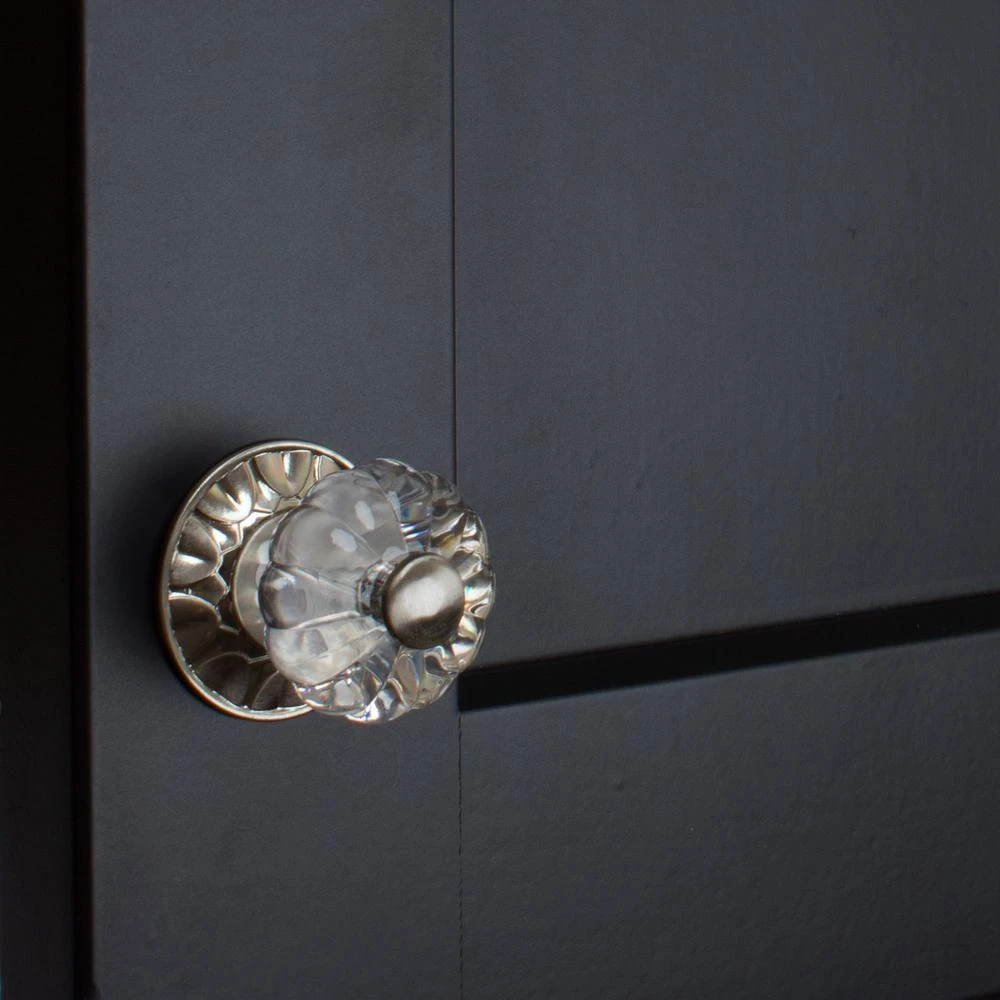 1-1/4 In. Satin Nickel Clear Acrylic Melon Cabinet Drawer Knobs With Backplate (10-Pack) 4 1-1/4 In. Satin Nickel Clear Acrylic Melon Cabinet Drawer Knobs With Backplate (10-Pack) - Image 4