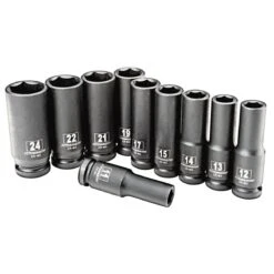 1/2 In. Drive Metric Impact Deep Socket Set, 10 Pc.