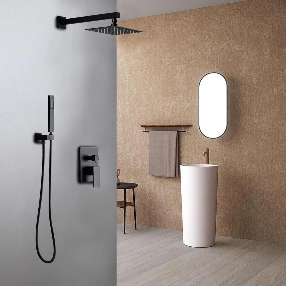 1-Spray Patterns With 1.5 GPM 10 In. Wall Mount Dual Shower Heads With Pressure Balance Valve In Matte Black 2 1-Spray Patterns With 1.5 GPM 10 In. Wall Mount Dual Shower Heads With Pressure Balance Valve In Matte Black - Image 2