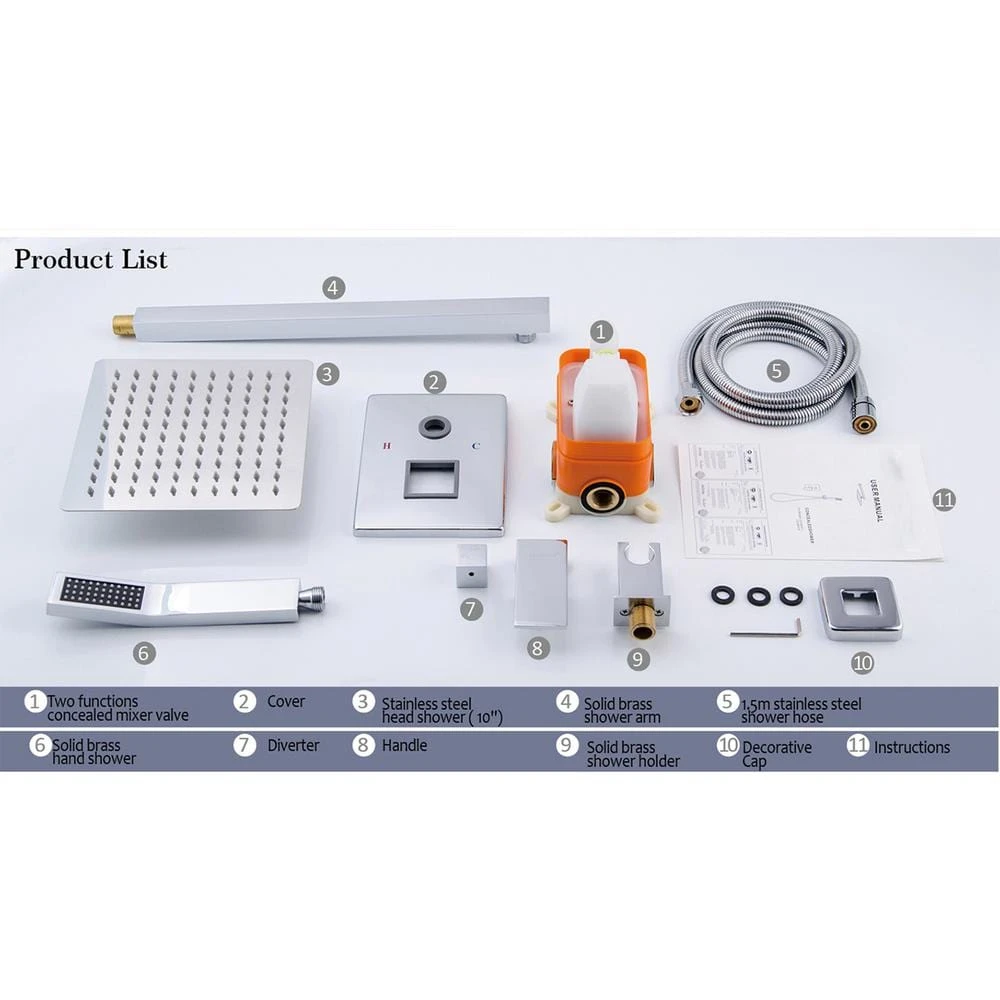 1-Spray Patterns With 1.5 GPM 10 In. Wall Mount Dual Shower Heads In Chrome 7 1-Spray Patterns With 1.5 GPM 10 In. Wall Mount Dual Shower Heads In Chrome - Image 7