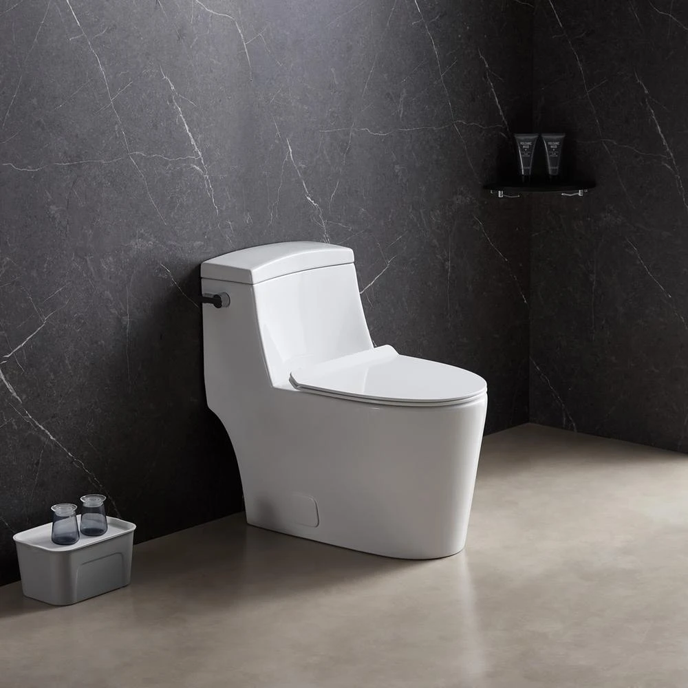 1-Piece 1.28 GPF High Efficiency Single-Flush Elongated Skirted Toilet All-in-One Toilet In White Seat Included 6 1-Piece 1.28 GPF High Efficiency Single-Flush Elongated Skirted Toilet All-in-One Toilet In White Seat Included - Image 6