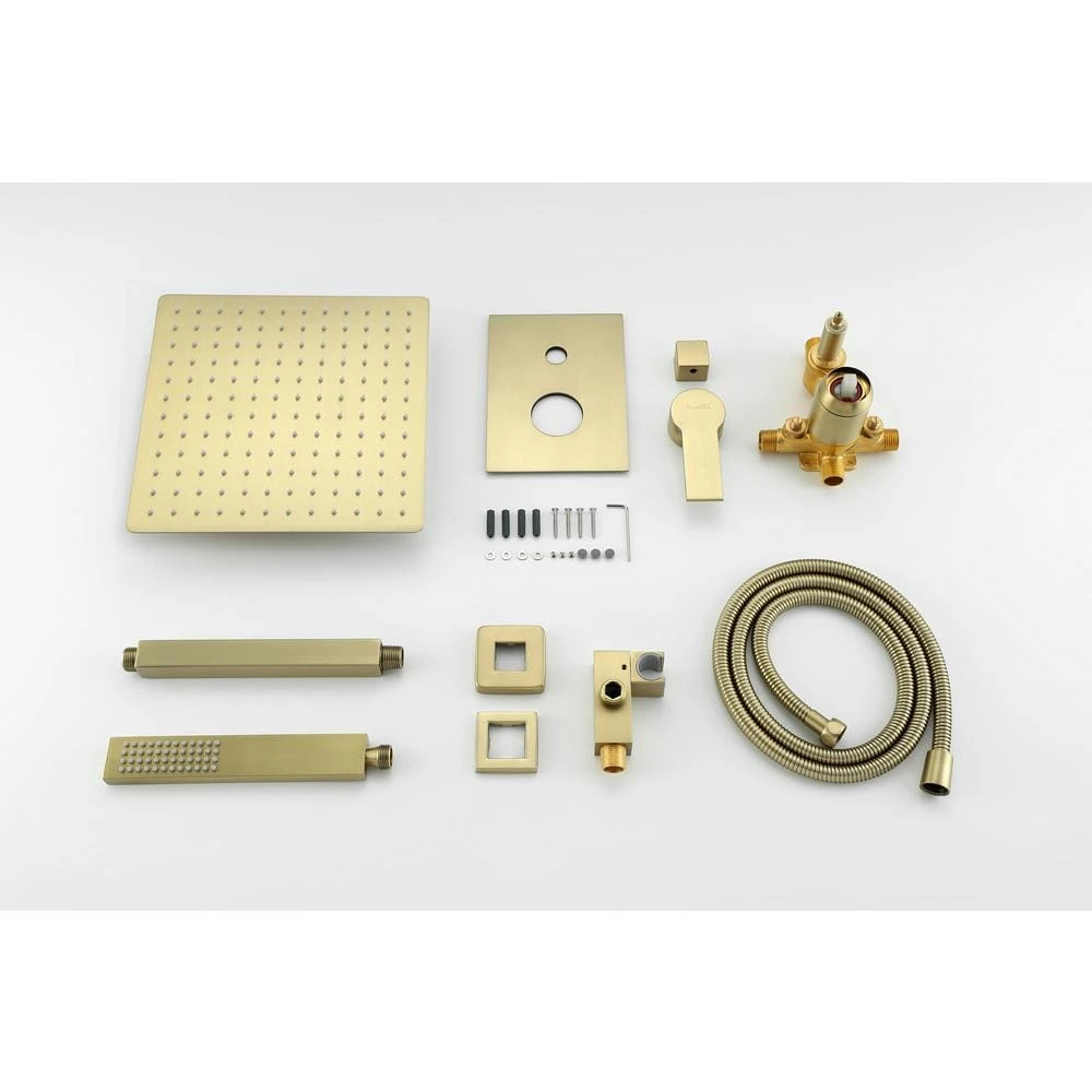 1-Spray Patterns With 2.38 GPM 12 In. Ceiling Mount Dual Shower Heads With Rough-In Valve Body And Trim In Brushed Gold 8 1-Spray Patterns With 2.38 GPM 12 In. Ceiling Mount Dual Shower Heads With Rough-In Valve Body And Trim In Brushed Gold - Image 8