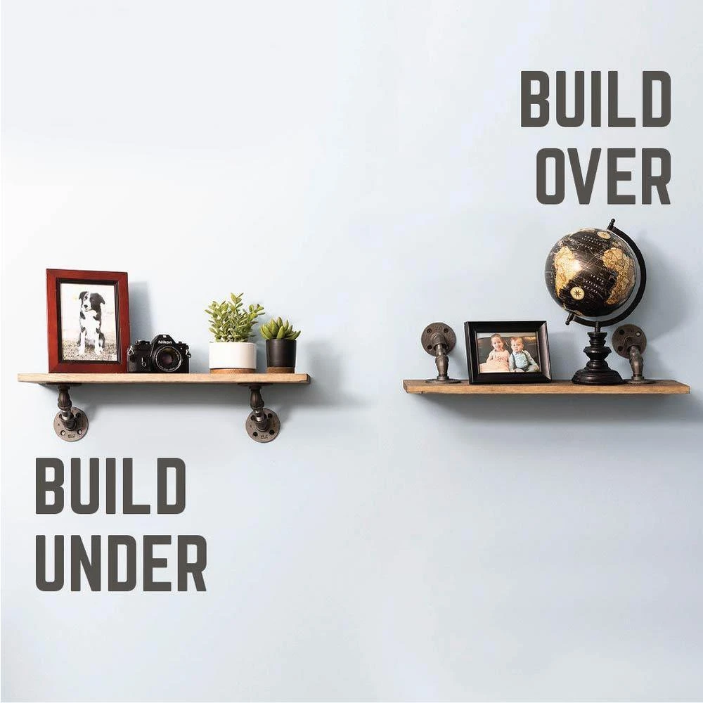 1/2 In. Black Pipe 4.625 In. W X 4.65 In. H Wall Mounted Double Flange Angled Shelf Bracket Kit (4-Pack) 6 1/2 In. Black Pipe 4.625 In. W X 4.65 In. H Wall Mounted Double Flange Angled Shelf Bracket Kit (4-Pack) - Image 6