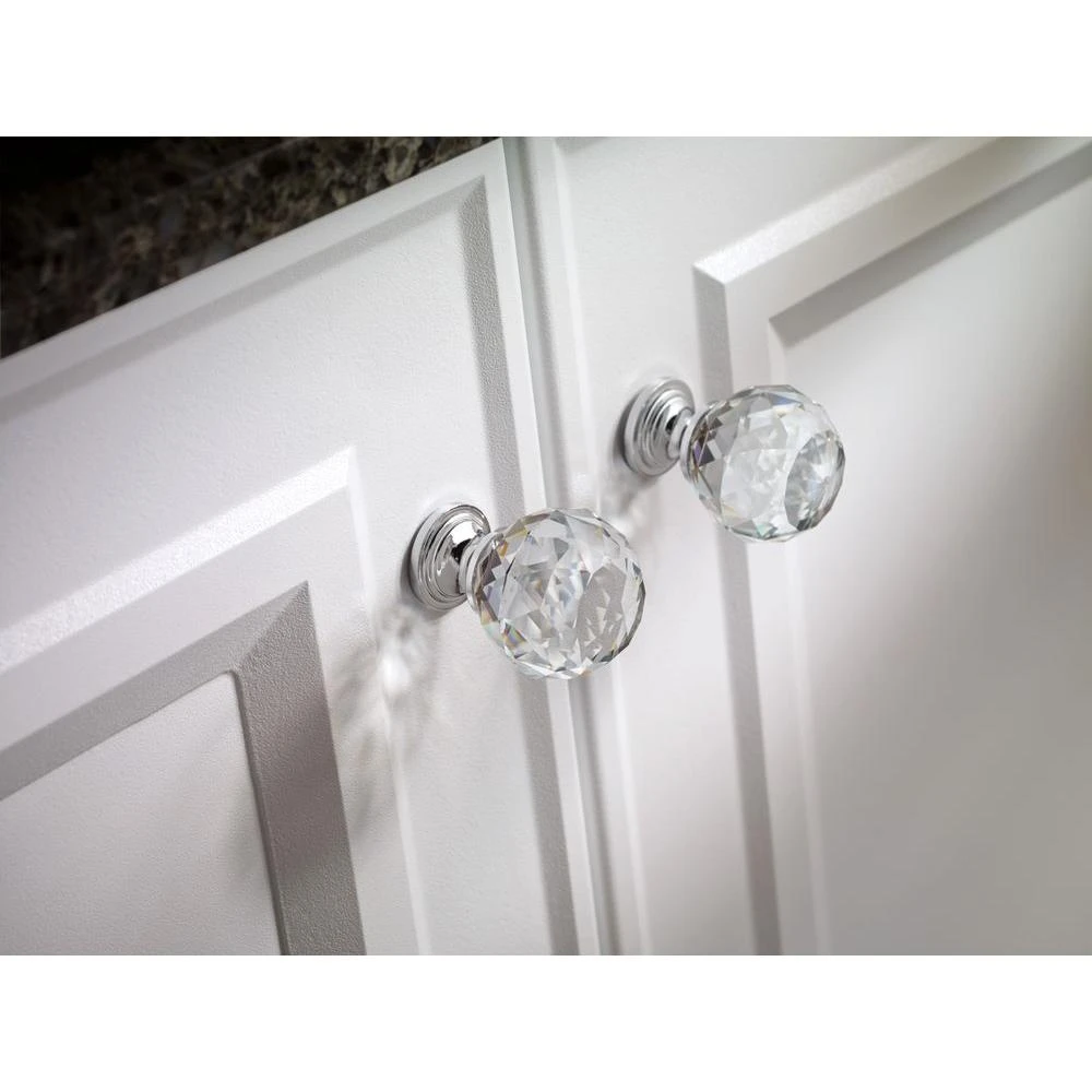 1-3/16 In. (30mm) Chrome And Clear Faceted Glass Cabinet Knob 2 1-3/16 In. (30mm) Chrome And Clear Faceted Glass Cabinet Knob - Image 2