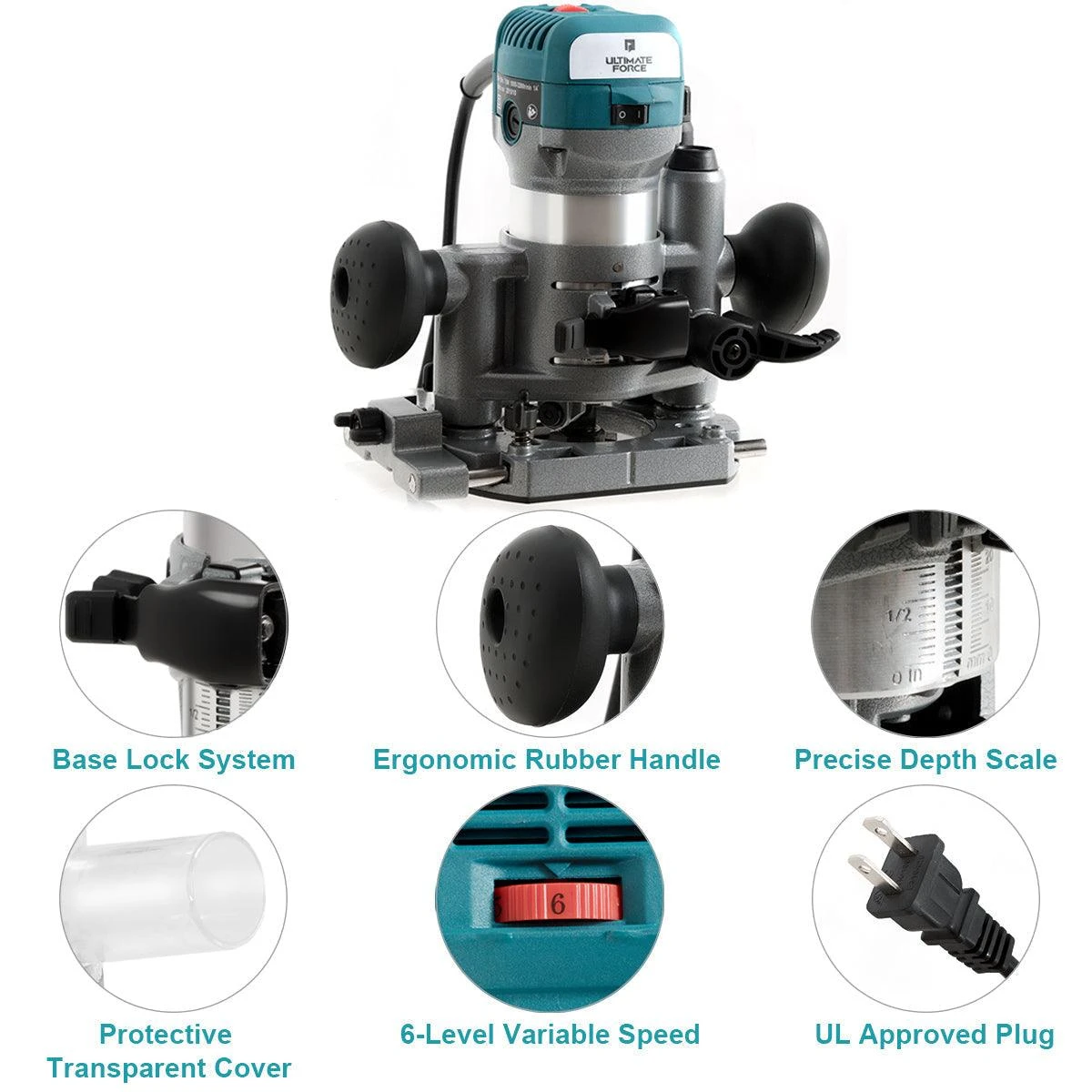 1.25HP Palm Router Kit Variable Speed Woodworking Tool W/ Fixed Base&Plunge Base 9 1.25HP Palm Router Kit Variable Speed Woodworking Tool W/ Fixed Base&Plunge Base - Image 9