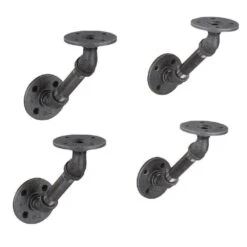 1/2 In. Black Pipe 5.75 In. W X 5.75 In. H Wall Mounted Double Flange Angled Shelf Bracket Kit (4-Pack)