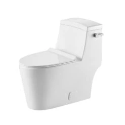 1-Piece 1.28 GPF High Efficiency Single-Flush Elongated Skirted Toilet All-in-One Toilet In White Seat Included