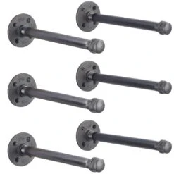 1/2 In. Black Pipe 12 In. L Wall Mounted Shelf Bracket Kit (6-Pack)