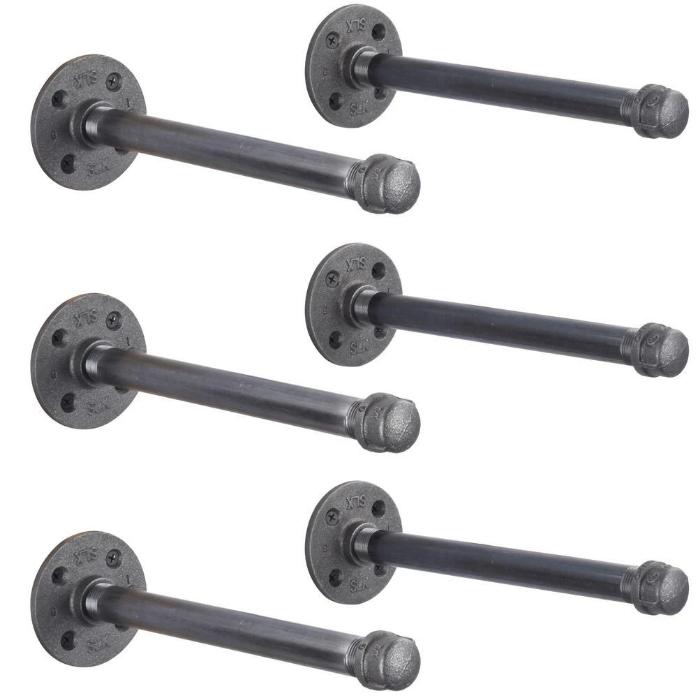 1/2 In. Black Pipe 12 In. L Wall Mounted Shelf Bracket Kit (6-Pack) 1 1/2 In. Black Pipe 12 In. L Wall Mounted Shelf Bracket Kit (6-Pack)
