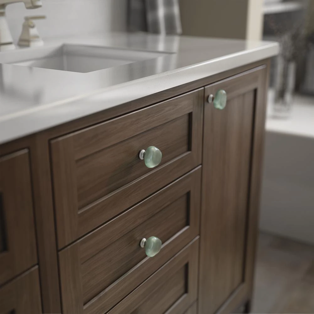 1-1/2 In. (38mm) Satin Nickel And Natural Aqua Sea Glass Cabinet Knob (10-Pack) 2 1-1/2 In. (38mm) Satin Nickel And Natural Aqua Sea Glass Cabinet Knob (10-Pack) - Image 2